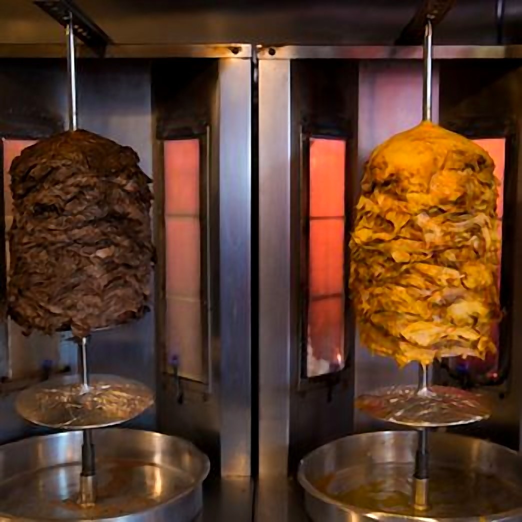 Beef and chicken shawarma spits
